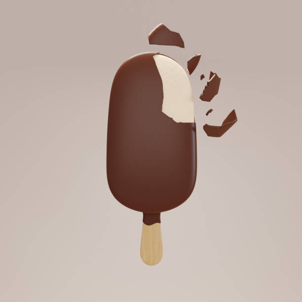 istock 3D rendering chocolate covered vanilla ice cream, Popsicle Broken chocolate 1447230097