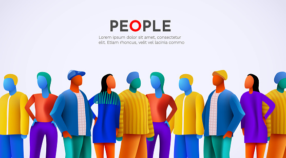 3d colorful people standing together. Team or friendship concept. Vector illustration