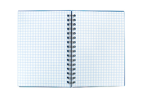 paper notebook. Isolated open empty notebook.