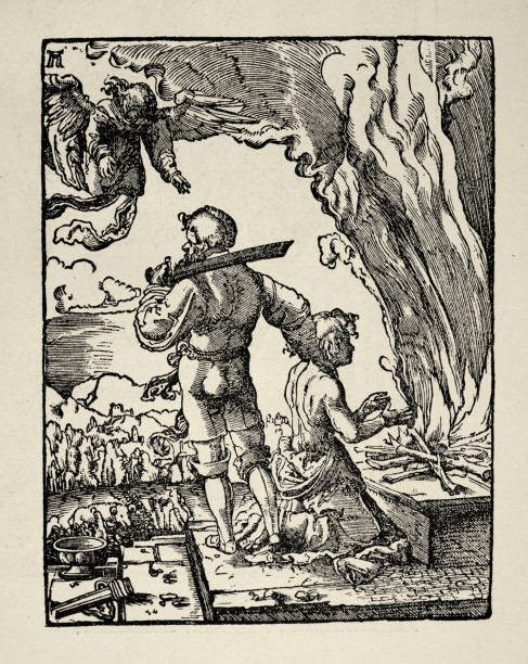 Abraham offering to sacrifice his son to God by Albrecht Altdorfer, German Etching 16th Century art Vintage illustration Abraham offering to sacrifice his son to God by Albrecht Altdorfer, German Etching 16th Century art father abraham stock illustrations