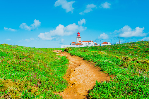 Lighthouse at Cabo da Roca most western Europe in Sintra, Lisbon, Portugal