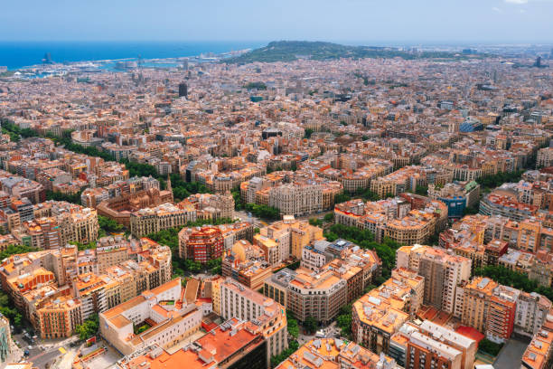 Aerial View of Eixample district of Barcelona Spain