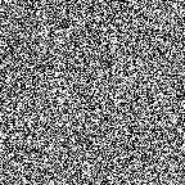 Vector illustration of Seamless pixelated tv noise texture. White noise signal grain. Television screen interferences and glitches. Grunge vector background