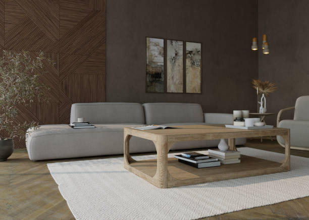 istock Japandi Style Living Room Interior Design. 3D Rendering. 1447236332