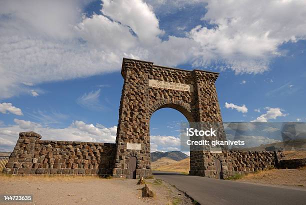 North Entrance To Yellowstone National Park Stock Photo - Download Image Now - Visit, Yellowstone National Park, Building Entrance