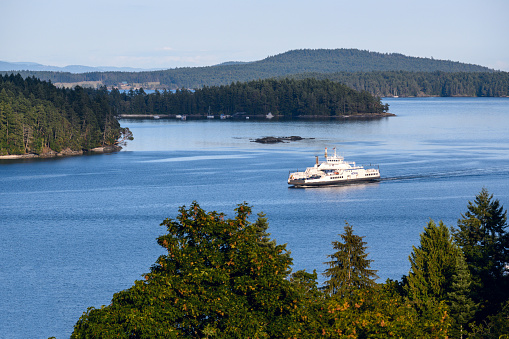 Vancouver Island, BC Canada - July 27, 2019: BC Ferries Skeena Queen ship travelling from Victoria to Salt Spring Island, BC Canada