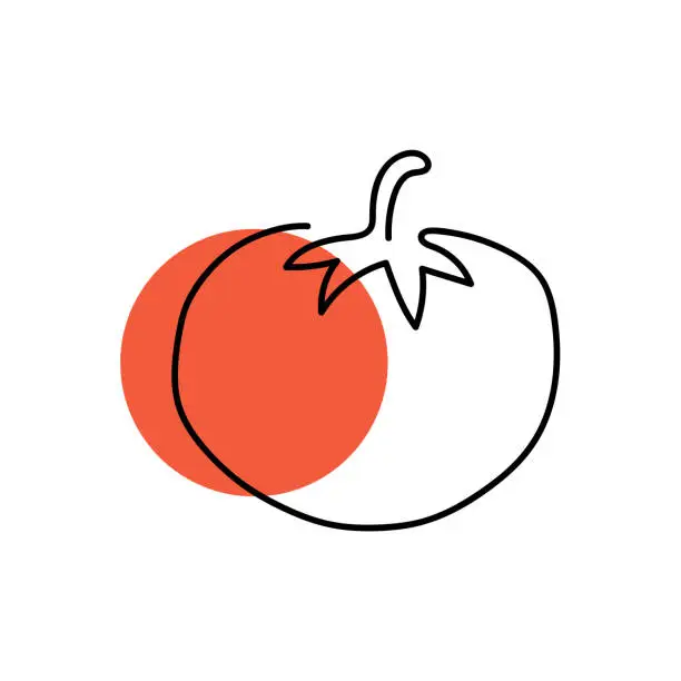 Vector illustration of abstract red shaped tomato. single line tomato icon