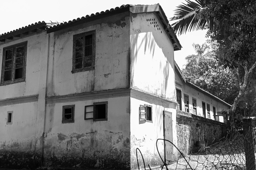 Sao Paulo, SP, Brazil - November 13, 2022: Back of the Afonso Sardinha mansion, from 1580, where there was an underground slave quarters, located in the Jaragua State Park.