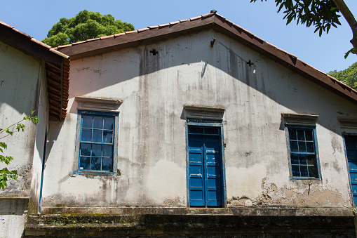 Sao Paulo, SP, Brazil - November 13, 2022: Construction on the side of the Afonso Sardinha mansion, from 1580, made of rammed earth, located in the Jaragua State Park.