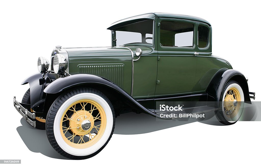 American Classic A classic 1930 Ford Model A is isolated against a white background with clipping paths for car and shadow.  Cut Out Stock Photo