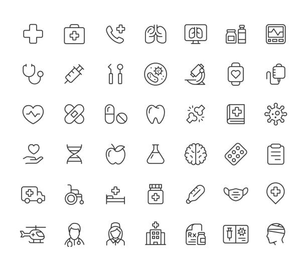 42 Medical Line Icons. Editable Stroke. 42 Medical Line Icons. Editable Stroke. Vector illustration. shot apple stock illustrations