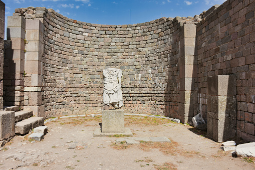 Ancient statue of Menander at Acropolis in Athens, Greece. He was a Greek dramatist and the best-known representative of Athenian New Comedy and one of the most popular writers of antiquity.