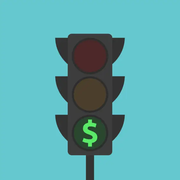 Vector illustration of Traffic light, dollar, green