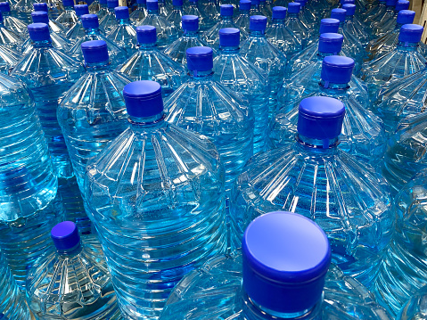 big blue water bottles