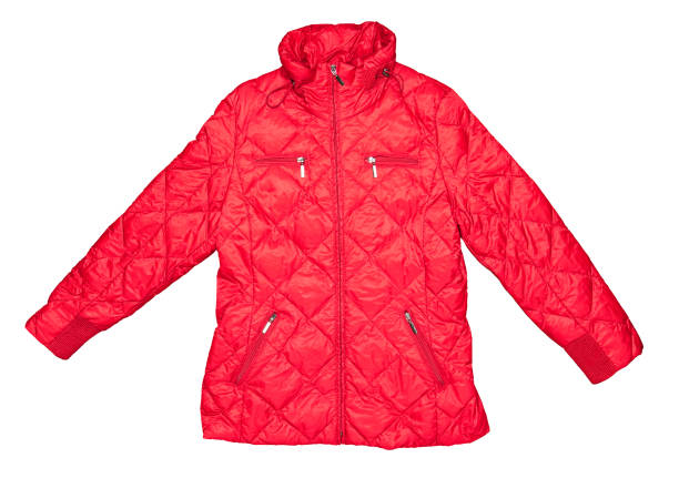 istock Brightly red down women's jacket for skiing, isolated on a white background 1447249864