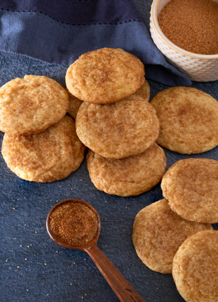 istock High angle view of snickerdoodle cookies on a dark blue surface 1447250371