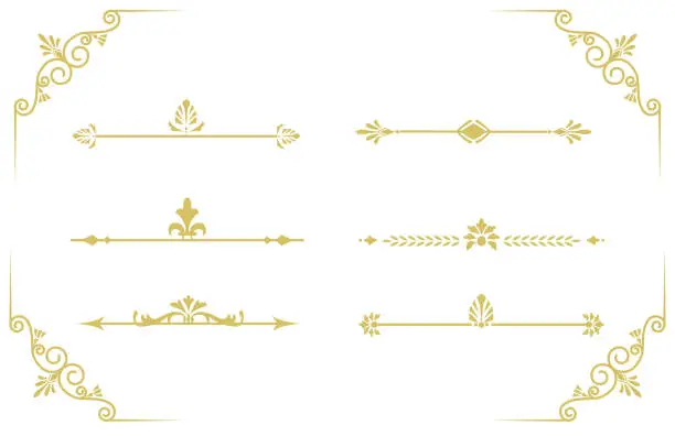Vector illustration of et of vector decorative vintage gold thin dividers.