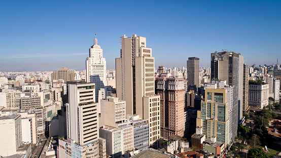 Aerial view of buildings near to the Vale do Anhangabau in Sao Paulo city, Brazil.