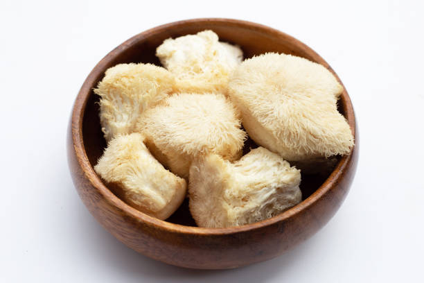 istock Fresh rare lion's mane mushroom 1447256875