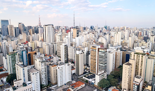Aerial view of buildings near to the Avenida Paulista in the Sao Paulo city, Brazil.