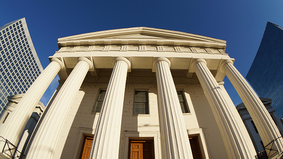 Looking up at the Old Courthouse in St. Louis, Missouri, which was the site of the first two trials of the pivotal Dred Scott case, and is part of Gateway Arch National Park.