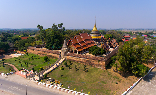 Aerial view Phra That Lampang Luang is a Lanna-style Buddhist temple,Lampang Province, Thailand.