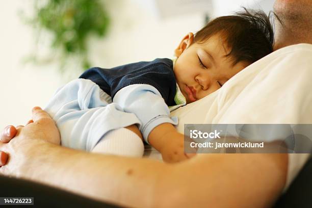 Precious Baby Boy Asleep On Dads Chest Stock Photo - Download Image Now - Baby - Human Age, Sleeping, Wellbeing