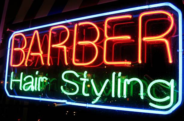 istock Barber Shop Sign at Night 144726269