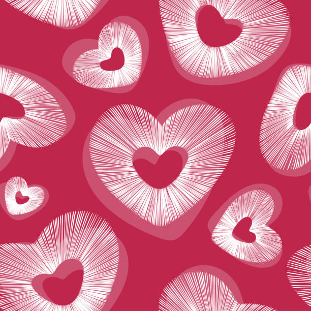 seamless vector pattern with hearts on viva magenta color background - viva magenta 幅插畫檔、美工圖案、卡通及圖標