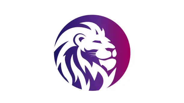 Vector illustration of Lion head icon with gradient circle vector illustration