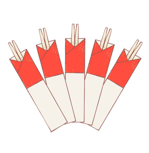 illustrations, cliparts, dessins animés et icônes de illustration du jeu de baguettes de célébration - chopsticks nobody red white background
