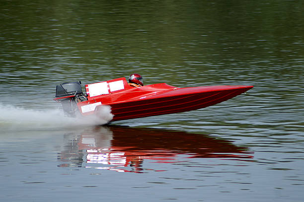 Speeding motorboat stock photo