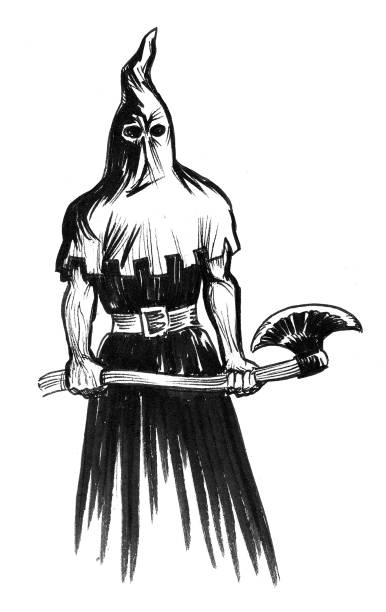 Executioner with axe Executioner with axe. Ink black and white drawing executioner stock illustrations