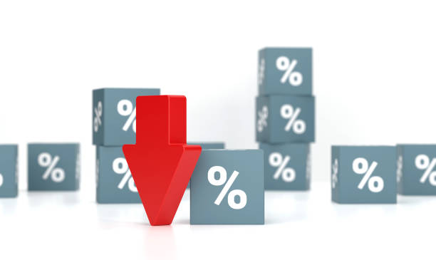 istock Cubes with percent sign and arrow pointing down. 1447294645
