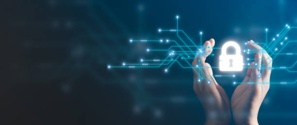 istock hands protecting cybersecurity and privacy concepts to protect data. Lock icon and internet network security technology. Businessman protecting personal data on smart phone with virtual screen interfaces. 1447298455