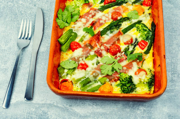 istock Prepared casserole with asparagus and bacon. 1447300185
