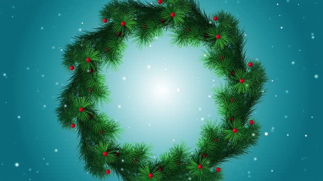 Christmas decorative wreath and snowfall with copy space loopable