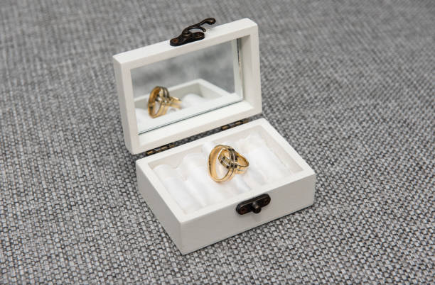 istock gold wedding rings in a white box with a mirror 1447301998