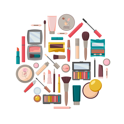 A set of decorative cosmetics in the form of a circle. vector illustration