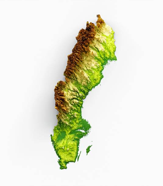 istock 3D rendering of Sweden-shaped topography map isolated on white background 1447308375