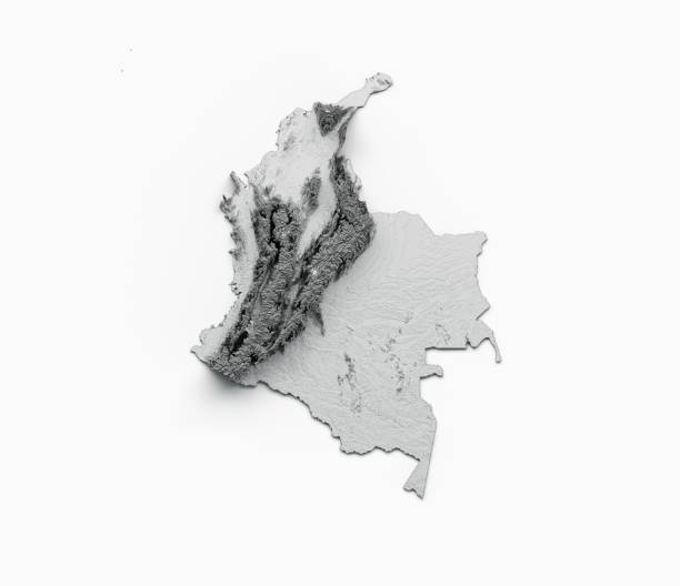 istock 3D grayscale rendering of the Colombia-shaped topography map isolated on a white background 1447308431