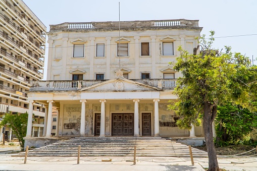 Varosha, Cyprus – April 26, 2022: The abandoned buildings in the beach resort of Maras. Varosha, Cyprus.