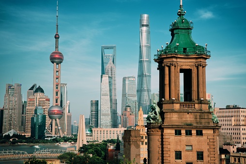 Shanghai, China – June 25, 2022: The cityscape of Shanghai with old and new architectural buildings, China
