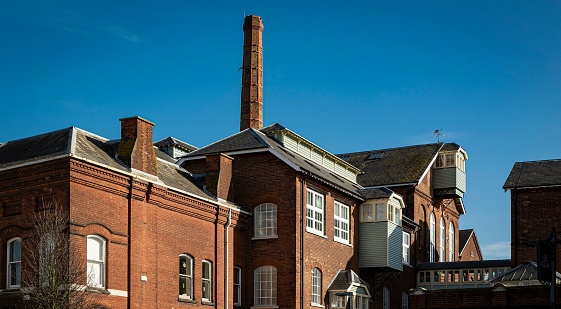 An industrial architecture of an old brewery in Faversham, Kent, United Kingdom