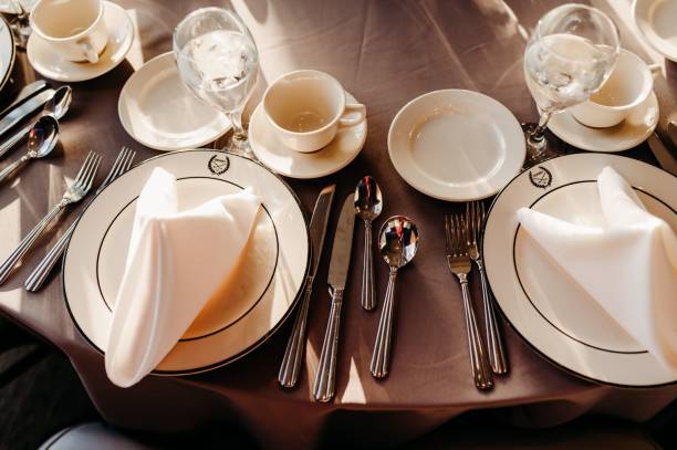 istock Beautiful top view of a banquet table 1447313254