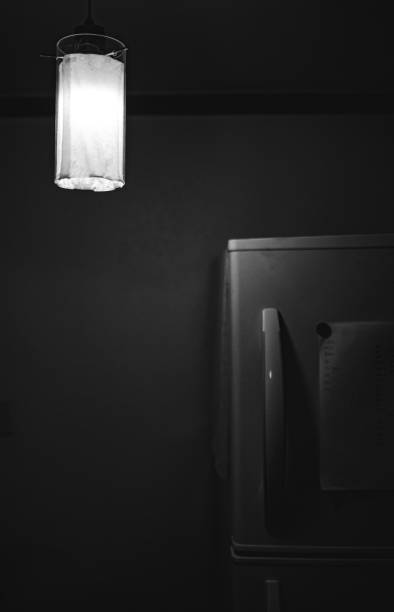 istock Vertical grayscale shot of a lamp light in the kitchen 1447316399