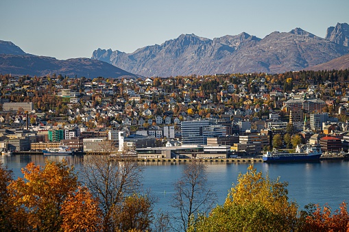 The beautiful cityscape of Tromso in fall, Norway