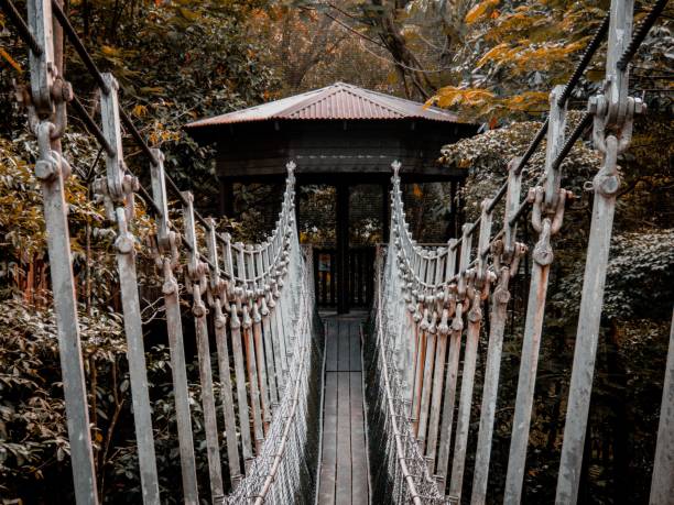 istock Old steel bridge going to the cottage 1447318141