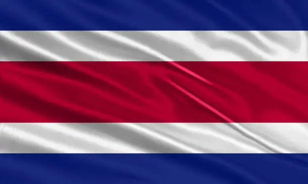 Vector illustration of Costa Rica flag design. Waving Costa Rica flag made of satin or silk fabric. Vector Illustration.