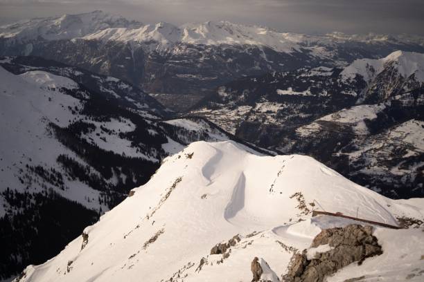 istock Aerial view of a mountain covered with snow 1447321515